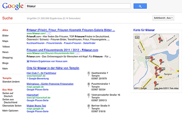 Google Suchergebnisse für "Friseur" mit Standort "Templin"